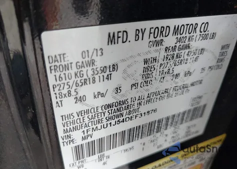 2013 Ford Expedition Xlt z USA, uszkodzony, nr VIN 1FMJU1J54DEF31876